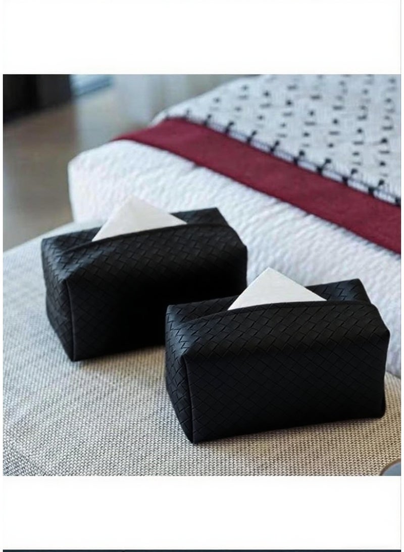 فلاي رود غطاء علبة المناديل الورقية على شكل مكعب مستطيل من الجلد الصناعي المنسوج، غطاء علبة المناديل الورقية، صندوق تخزين مناسب للمنزل أو المكتب أو السيارة أو الحمام (أسود) - Image 5