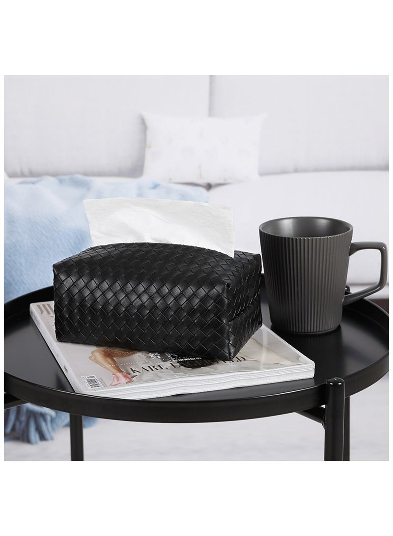 فلاي رود غطاء علبة المناديل الورقية على شكل مكعب مستطيل من الجلد الصناعي المنسوج، غطاء علبة المناديل الورقية، صندوق تخزين مناسب للمنزل أو المكتب أو السيارة أو الحمام (أسود) - Image 1