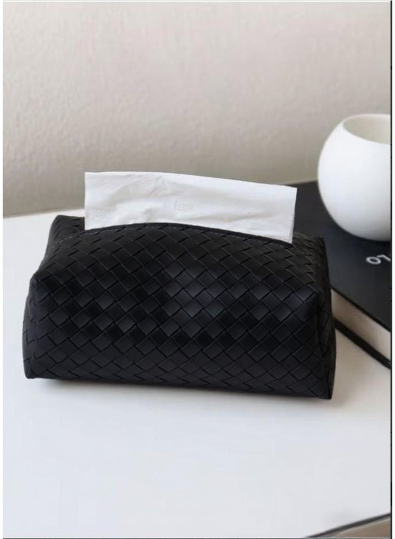 فلاي رود غطاء علبة المناديل الورقية على شكل مكعب مستطيل من الجلد الصناعي المنسوج، غطاء علبة المناديل الورقية، صندوق تخزين مناسب للمنزل أو المكتب أو السيارة أو الحمام (أسود) - Image 3