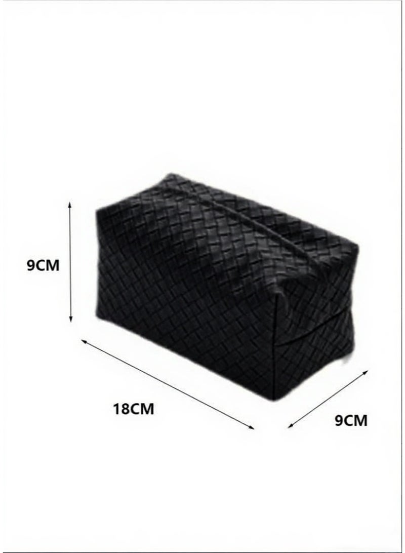 فلاي رود غطاء علبة المناديل الورقية على شكل مكعب مستطيل من الجلد الصناعي المنسوج، غطاء علبة المناديل الورقية، صندوق تخزين مناسب للمنزل أو المكتب أو السيارة أو الحمام (أسود) - Image 2