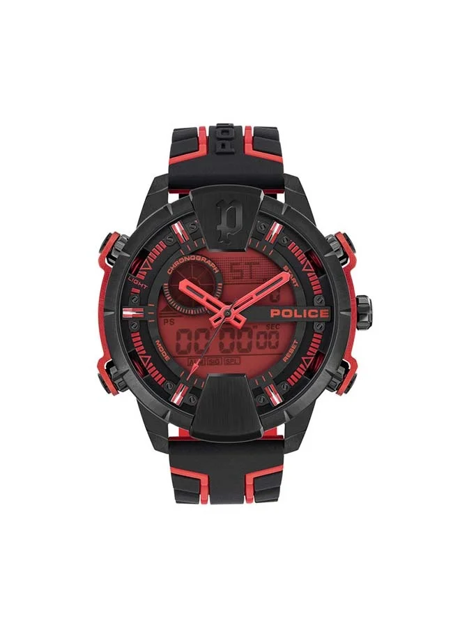 بوليس ساعة يد رجالية بوليس تارونجا كولكشن إكستريم ريبل تناظرية رقمية كرونوغراف بقرص أحمرأسود وسوار سيليكون