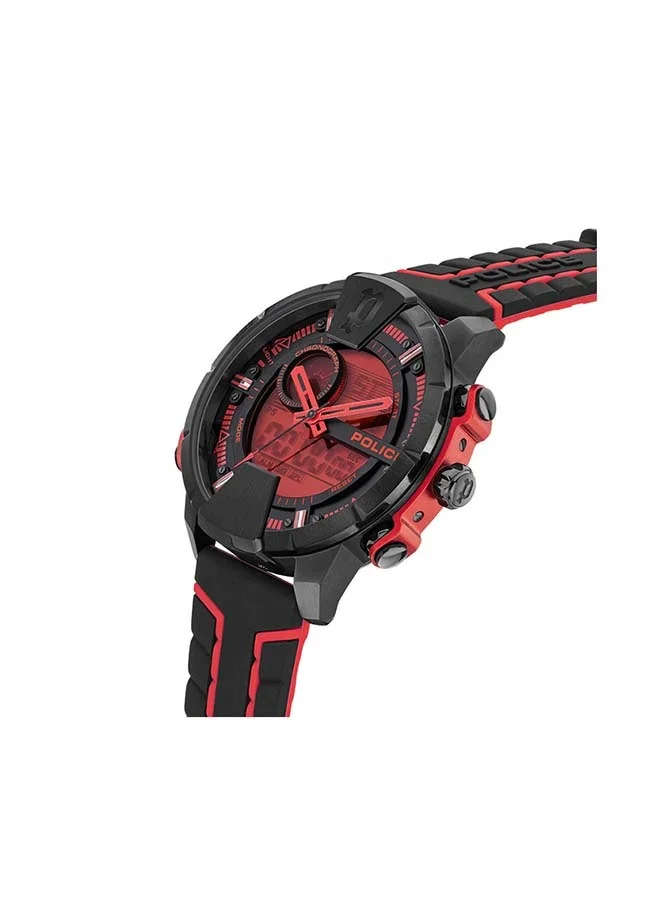 بوليس ساعة يد رجالية بوليس تارونجا كولكشن إكستريم ريبل تناظرية رقمية كرونوغراف بقرص أحمرأسود وسوار سيليكون