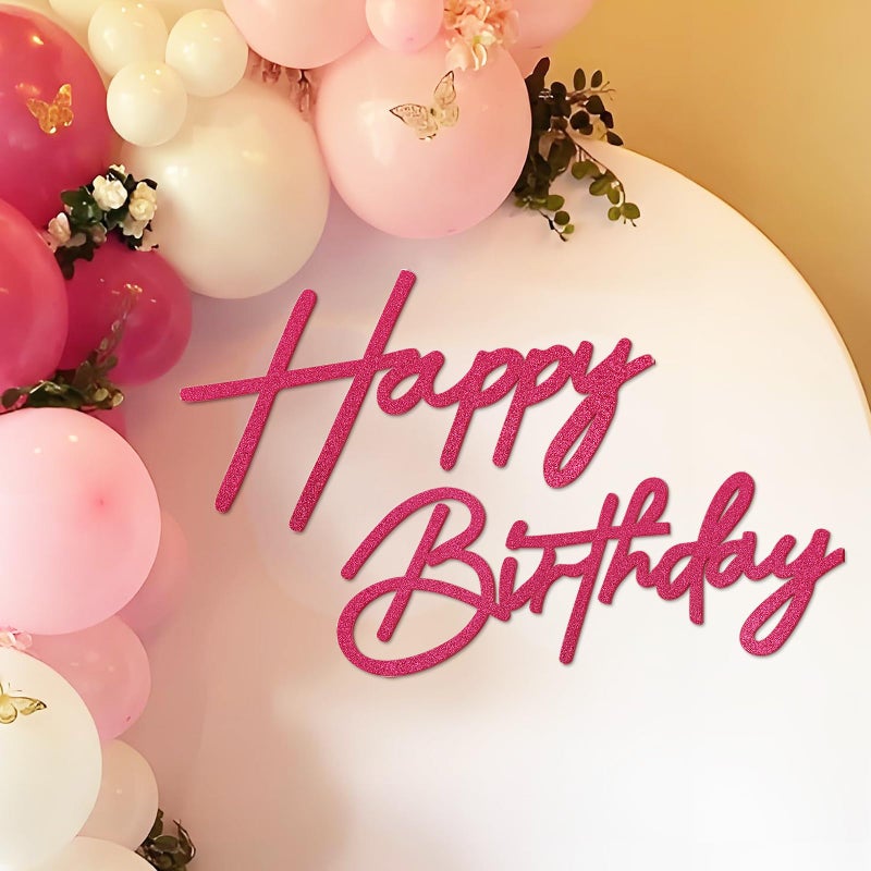 MASTRON Happy Birthday Sign for Backdrop - Hot Pink Glitter Felt 'Happy Birthday' Letter Sign for Balloon Arch Backdrop Decorations - Image 1