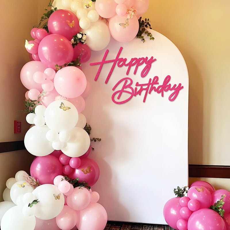 MASTRON Happy Birthday Sign for Backdrop - Hot Pink Glitter Felt 'Happy Birthday' Letter Sign for Balloon Arch Backdrop Decorations - Image 3