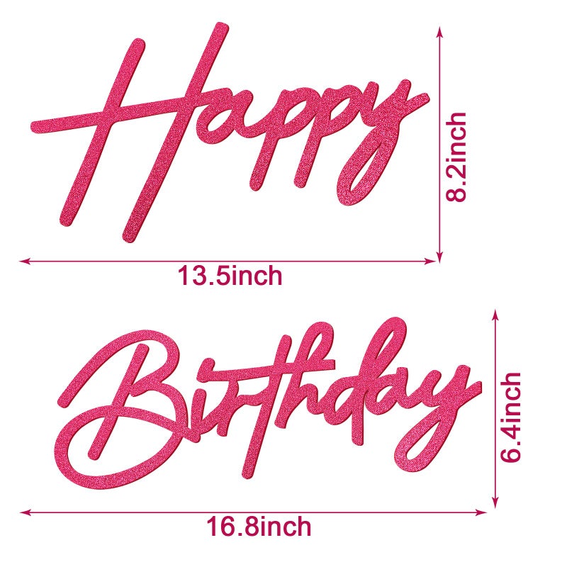 MASTRON Happy Birthday Sign for Backdrop - Hot Pink Glitter Felt 'Happy Birthday' Letter Sign for Balloon Arch Backdrop Decorations - Image 2