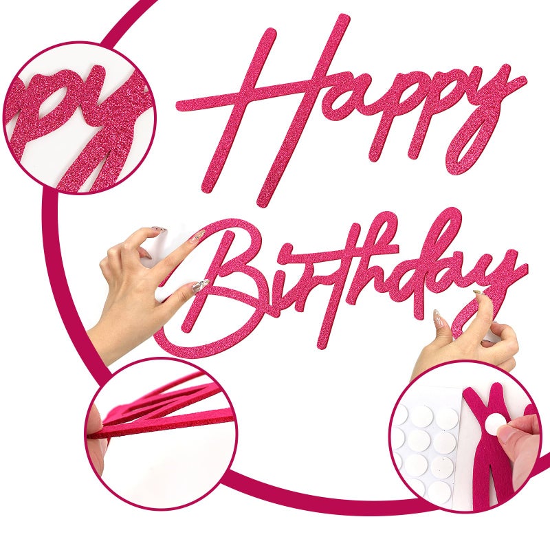 MASTRON Happy Birthday Sign for Backdrop - Hot Pink Glitter Felt 'Happy Birthday' Letter Sign for Balloon Arch Backdrop Decorations - Image 4
