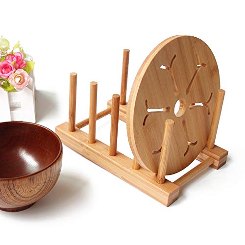 YWSHF Bamboo Wooden Dish Rack Dishes Drainboard Drying Drainer Storage Holder Stand Kitchen Cabinet Organizer for Dish/Plate/Bowl/Cup/Pot Lid/Book - Image 4