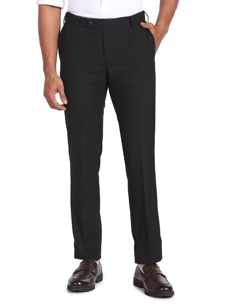 Arrow Men Regular fit Polyester SolidMid-Rise waistTrousers(ARADOTR3234_Black_32) - Image 1