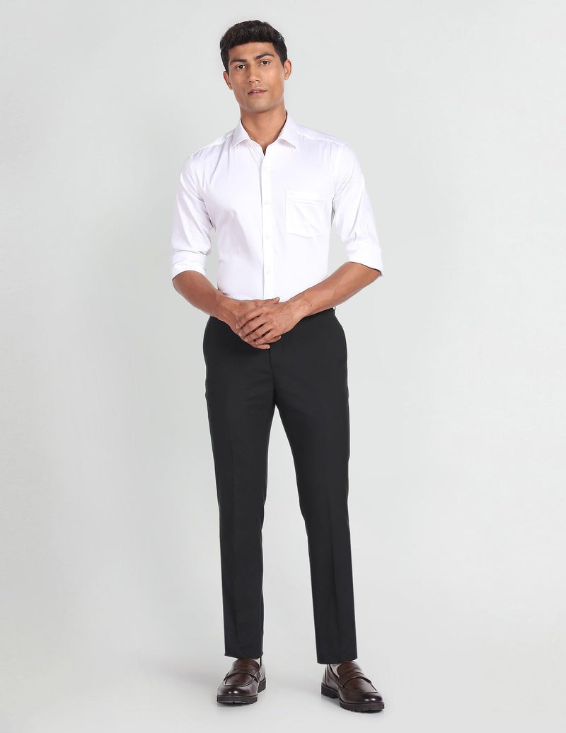 Arrow Men Regular fit Polyester SolidMid-Rise waistTrousers(ARADOTR3234_Black_32) - Image 4