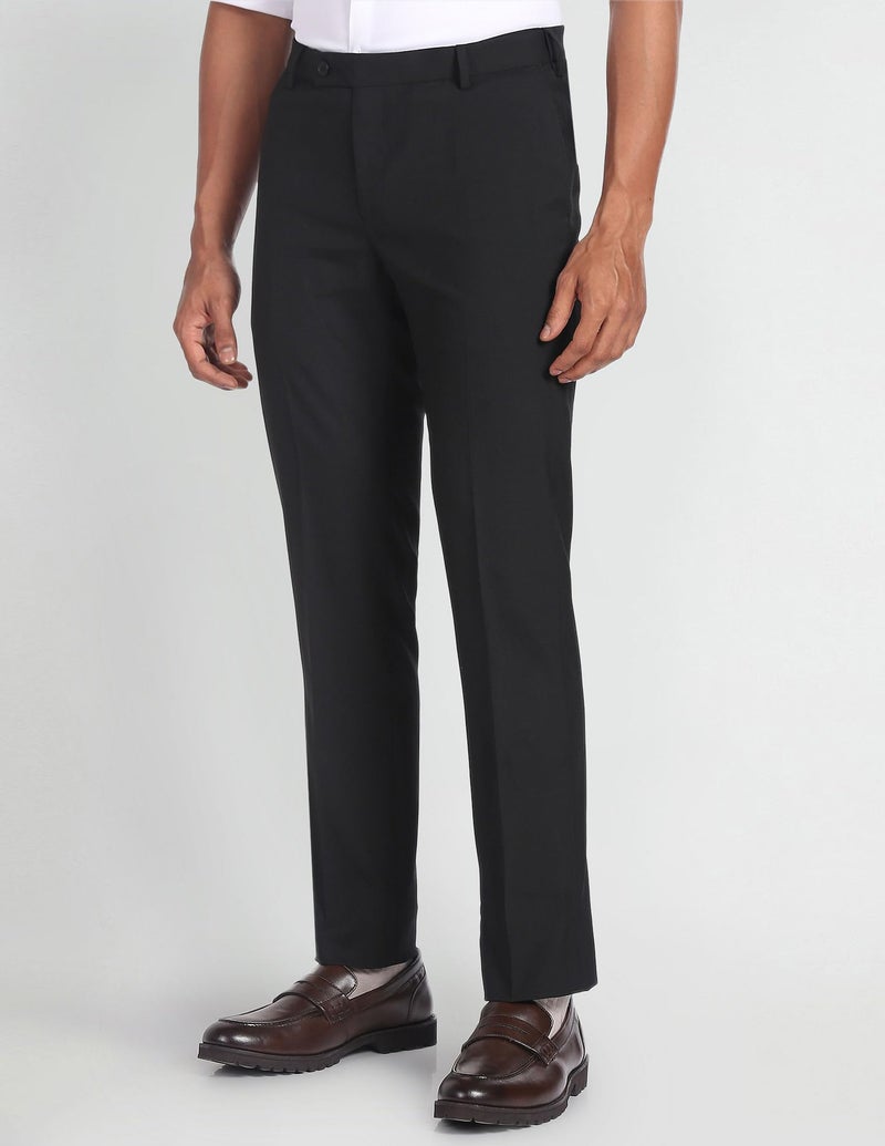 Arrow Men Regular fit Polyester SolidMid-Rise waistTrousers(ARADOTR3234_Black_32) - Image 2