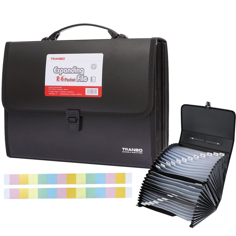 TRANBO 25 Pockets Letter Size/A4 Accordion File Organizer with Handle, TRANBO Expanding File Folder, Expandable Document Paper Organizer for Travel School Office - 1 Pack - Image 1