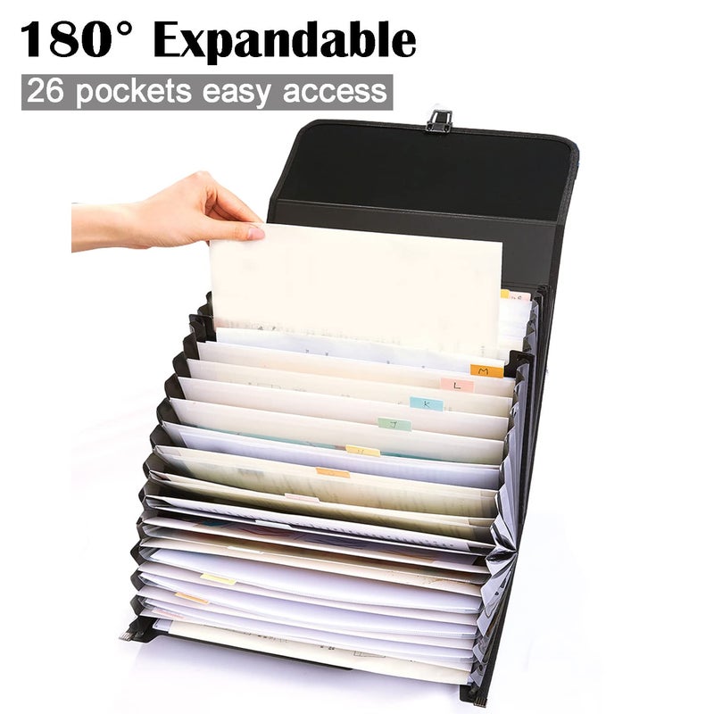 TRANBO 25 Pockets Letter Size/A4 Accordion File Organizer with Handle, TRANBO Expanding File Folder, Expandable Document Paper Organizer for Travel School Office - 1 Pack - Image 2