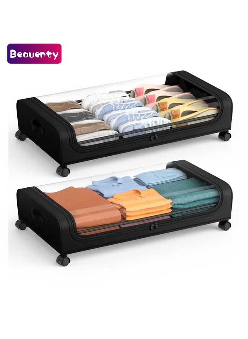 Beauenty 2 Pack Under Bed Storage with Wheels and Lid, 40L Large Capacity Under Bed Rolling Storage, for Bedroom Storage Containers, for Clothes Shoe Blanket Toy Book,Black - Image 1