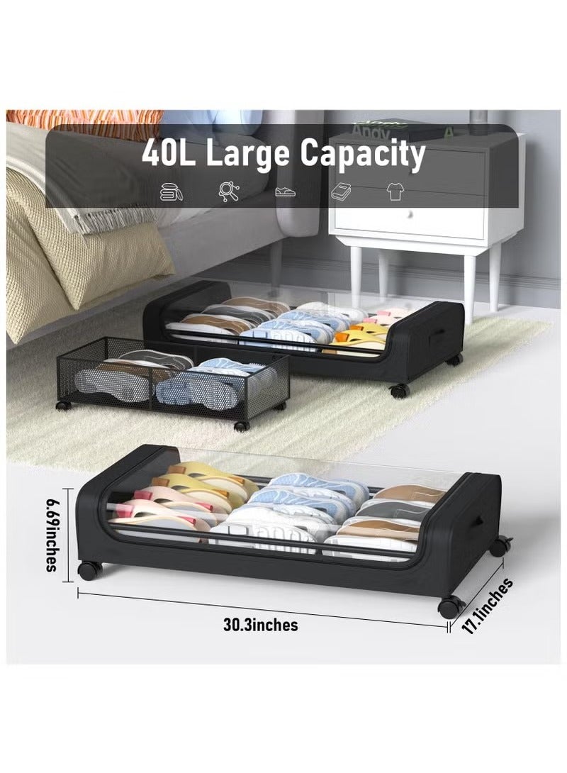 Beauenty 2 Pack Under Bed Storage with Wheels and Lid, 40L Large Capacity Under Bed Rolling Storage, for Bedroom Storage Containers, for Clothes Shoe Blanket Toy Book,Black - Image 4