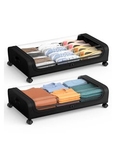 2 Pack Under Bed Storage with Wheels and Lid, 40L Large Capacity Under Bed Rolling Storage, for Bedroom Storage Containers, for Clothes Shoe Blanket Toy Book,Black
