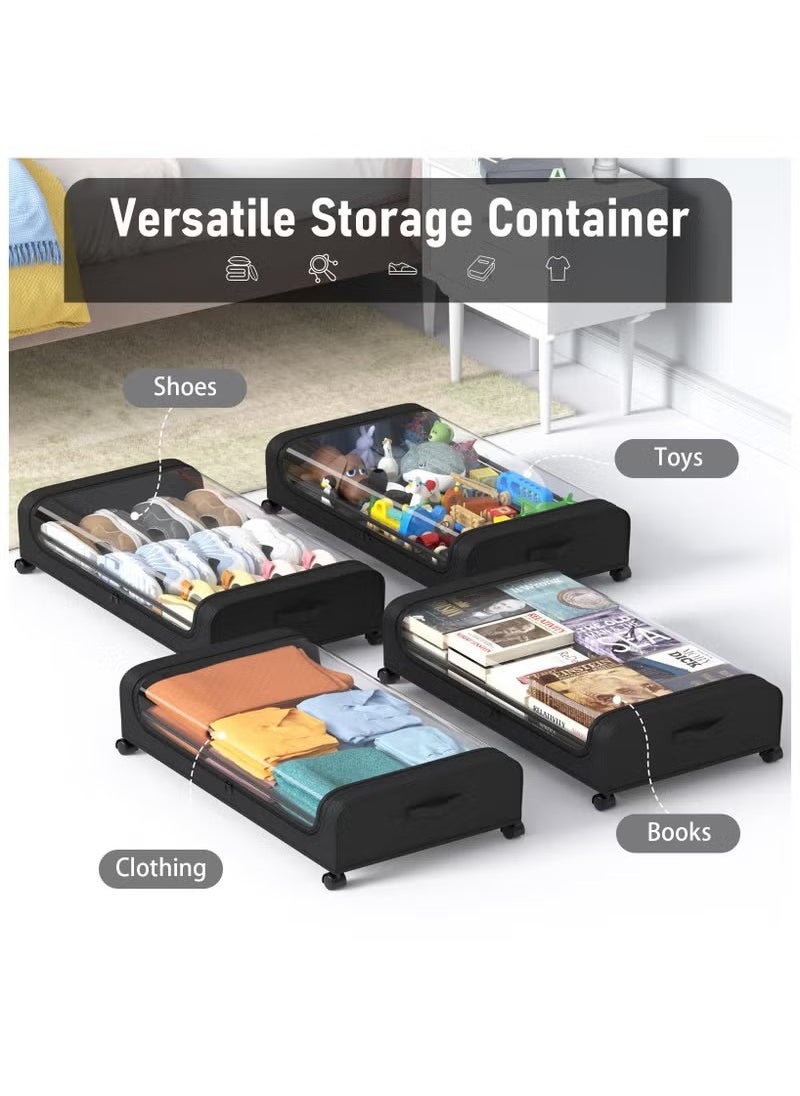 Beauenty - 2 Pack Under Bed Storage with Wheels and Lid, 40L Large Capacity Under Bed Rolling Storage, for Bedroom Storage Containers, for Clothes Shoe Blanket Toy Book,Black - Image 1