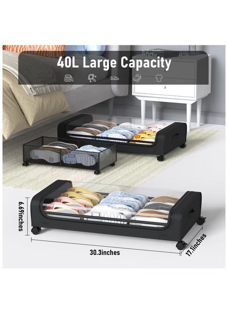 Beauenty - 2 Pack Under Bed Storage with Wheels and Lid, 40L Large Capacity Under Bed Rolling Storage, for Bedroom Storage Containers, for Clothes Shoe Blanket Toy Book,Black - Image 1
