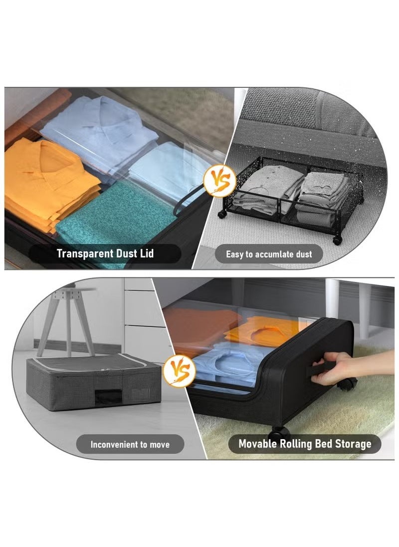 Beauenty - 2 Pack Under Bed Storage with Wheels and Lid, 40L Large Capacity Under Bed Rolling Storage, for Bedroom Storage Containers, for Clothes Shoe Blanket Toy Book,Black - Image 1