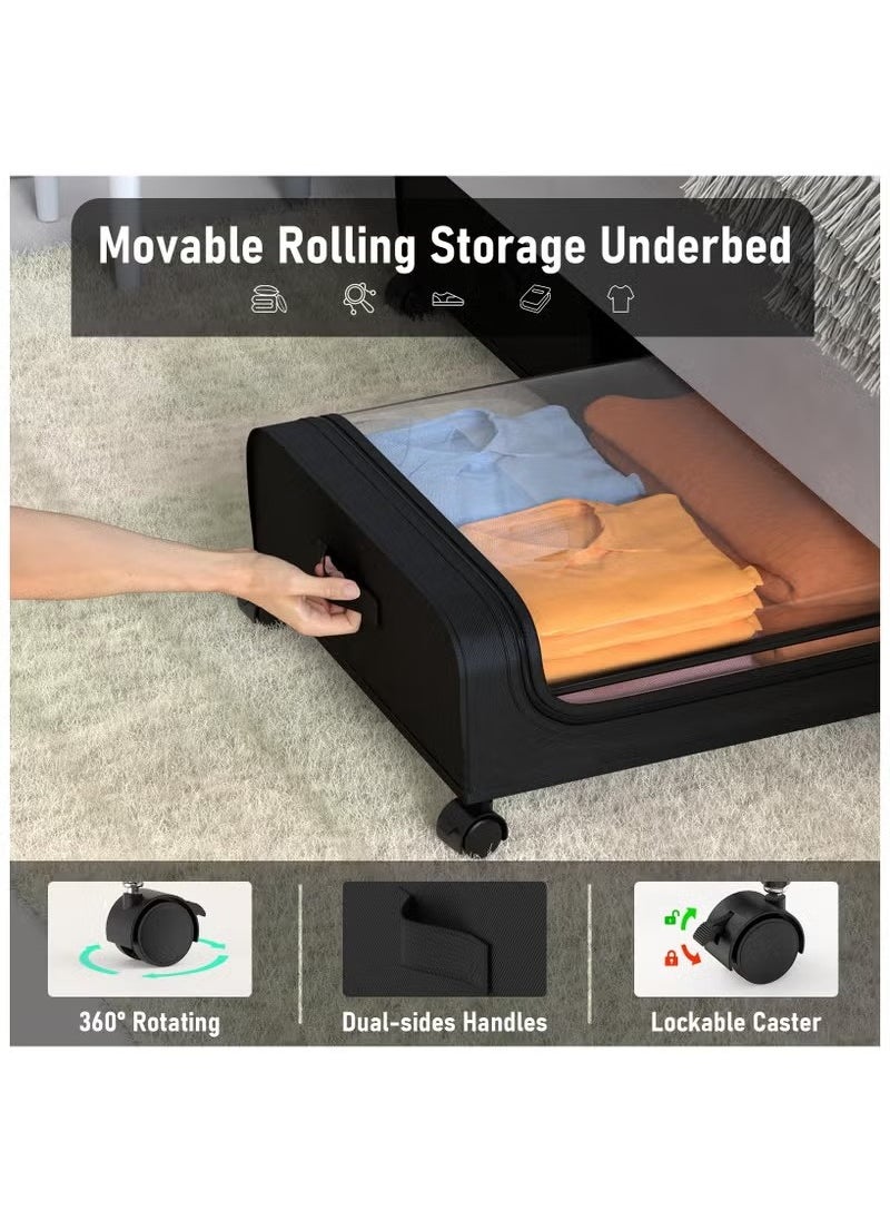 Beauenty - 2 Pack Under Bed Storage with Wheels and Lid, 40L Large Capacity Under Bed Rolling Storage, for Bedroom Storage Containers, for Clothes Shoe Blanket Toy Book,Black - Image 1