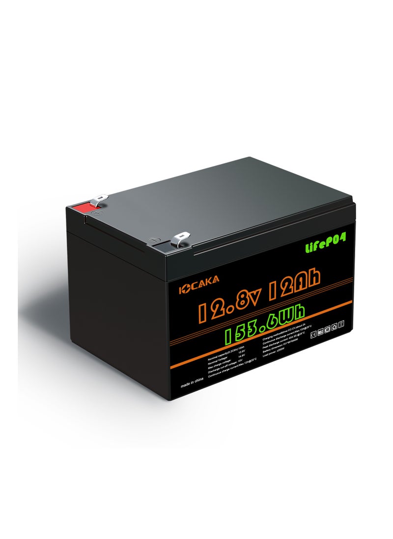 IOCAKA - 12V 12Ah LiFePO4 Battery 4000+ Cycles Rechargeable Lithium Battery  Built-in BMS  Perfect for Ride on Toys  Scooters Fish Finders Small UPS - Image 1