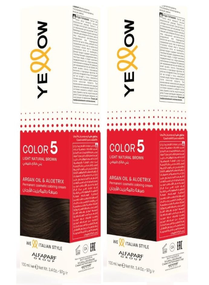 Yellow Two Pieces Of Alfaparf Yellow Color Permanent 5 Light Natural Brown 2x100 ml - Image 1