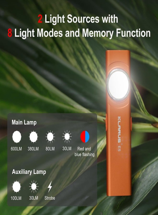 klarus E5 Rechargeable Small Torch, COB Work Light, 600 Lumens, Flat Mini Torch with Magnetic Base and Buckle Clip, Suitable for Maintenance, Camping, Hiking, Emergencies etc - Image 5