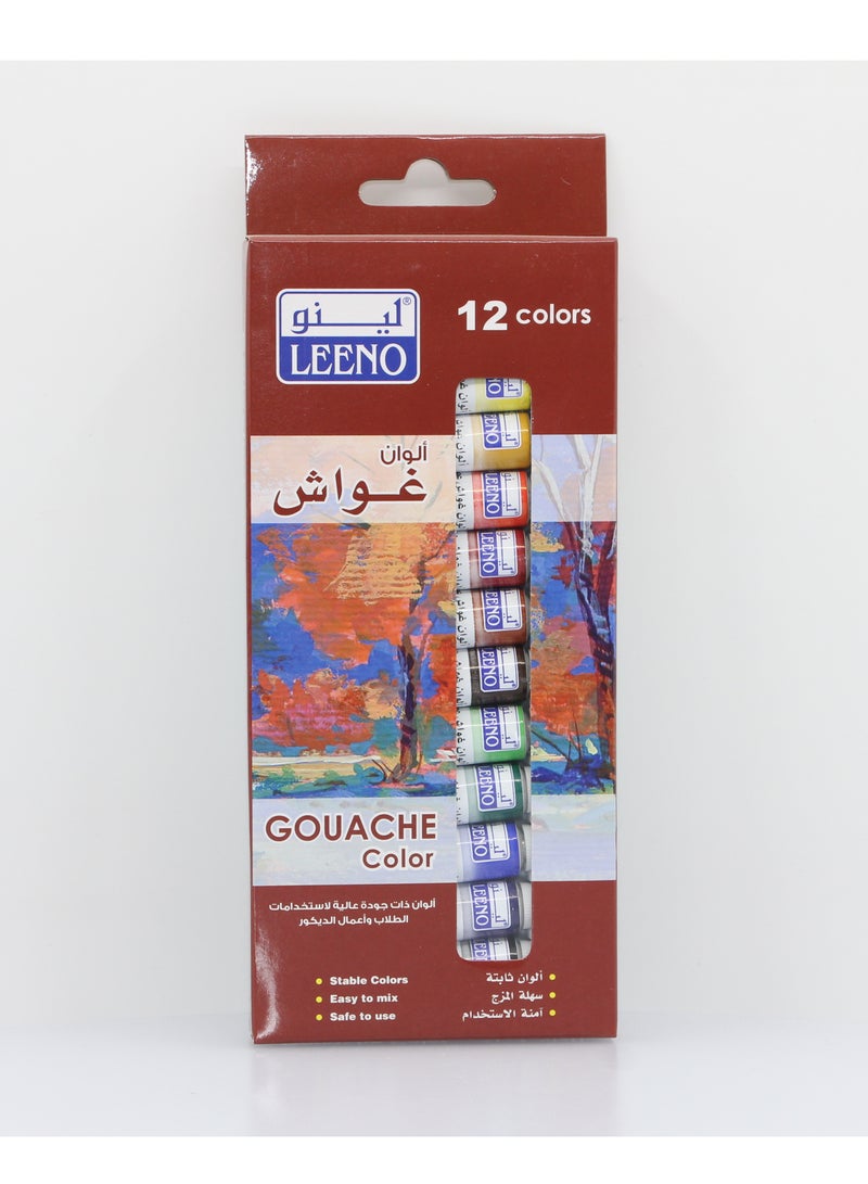 لينو طقم ألوان جواش مكون من 12 قطعة متعدد الألوان 6 مل