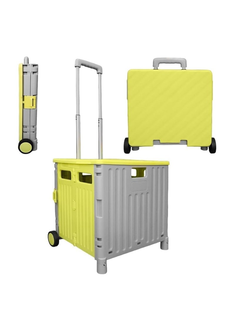 BERRY - Berry 50L Foldable Utility Cart – Portable Rolling Crate with Lid, 40KG Collapsible Basket & 2 Wheels | Multipurpose Shopping Trolley for Shopping, Camping & Moving (Yellow & Grey) - Image 1