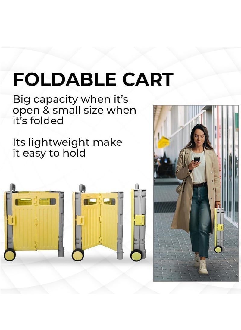 BERRY - Berry 50L Foldable Utility Cart – Portable Rolling Crate with Lid, 40KG Collapsible Basket & 2 Wheels | Multipurpose Shopping Trolley for Shopping, Camping & Moving (Yellow & Grey) - Image 1