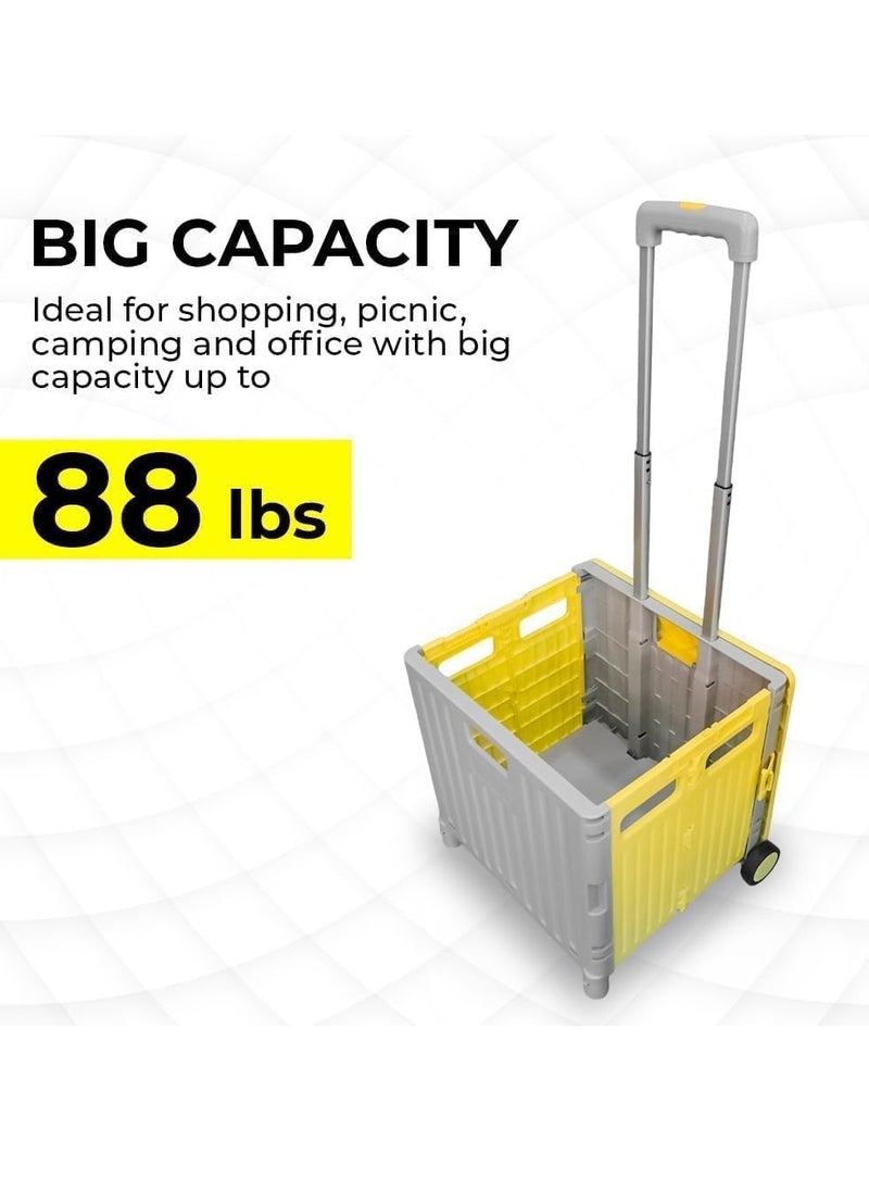 BERRY - Berry 50L Foldable Utility Cart – Portable Rolling Crate with Lid, 40KG Collapsible Basket & 2 Wheels | Multipurpose Shopping Trolley for Shopping, Camping & Moving (Yellow & Grey) - Image 1