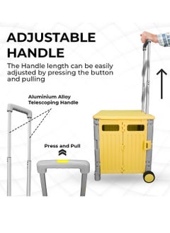 BERRY Berry 50L Foldable Utility Cart – Portable Rolling Crate with Lid, 40KG Collapsible Basket & 2 Wheels | Multipurpose Shopping Trolley for Shopping, Camping & Moving (Yellow & Grey)  - Image 5