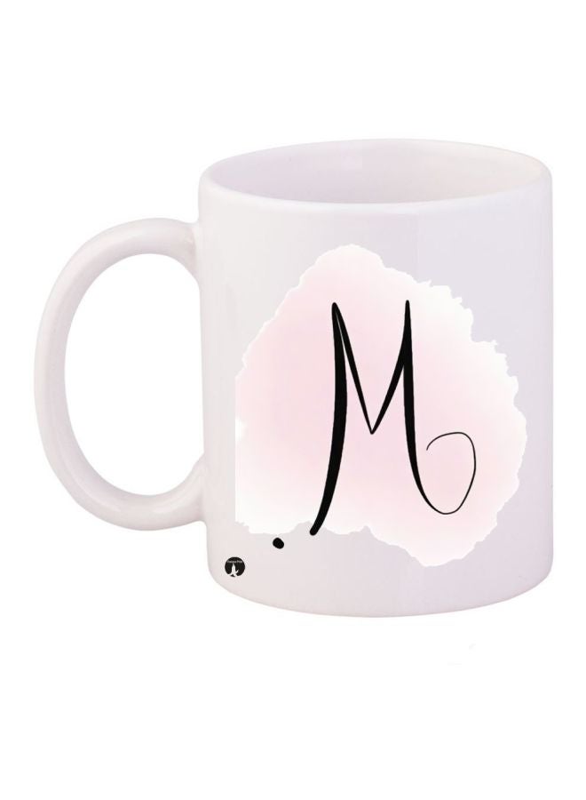 Initial M Printed Coffee Mug White/Black/Pink 11ounce