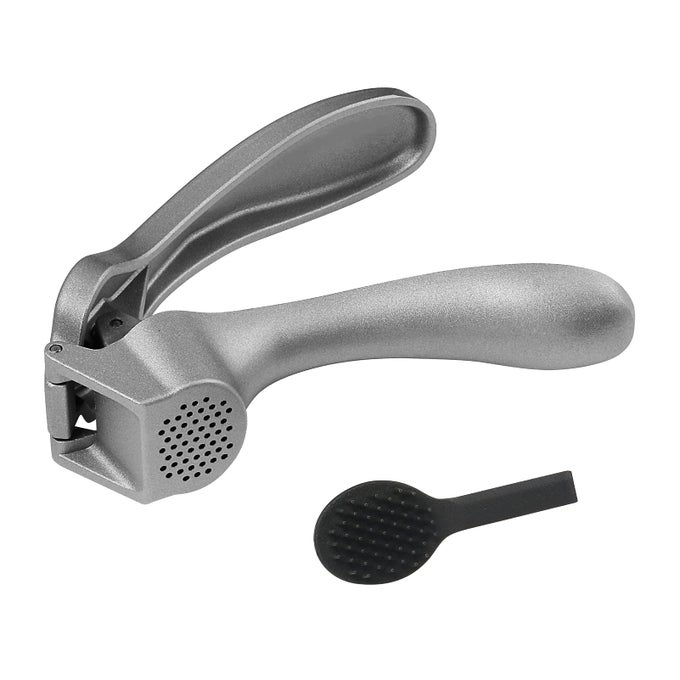 GARLIC PRESS GARLIC MINCER EASYSQUEEZE ERGONOMIC HANDLE RUST PROOF NO NEED TO PEEL PROFESSIONAL GINGER PRESS GARLIC CRUSHER WITH HANDY CLEANING BRUSH DISHWASHER SAFE