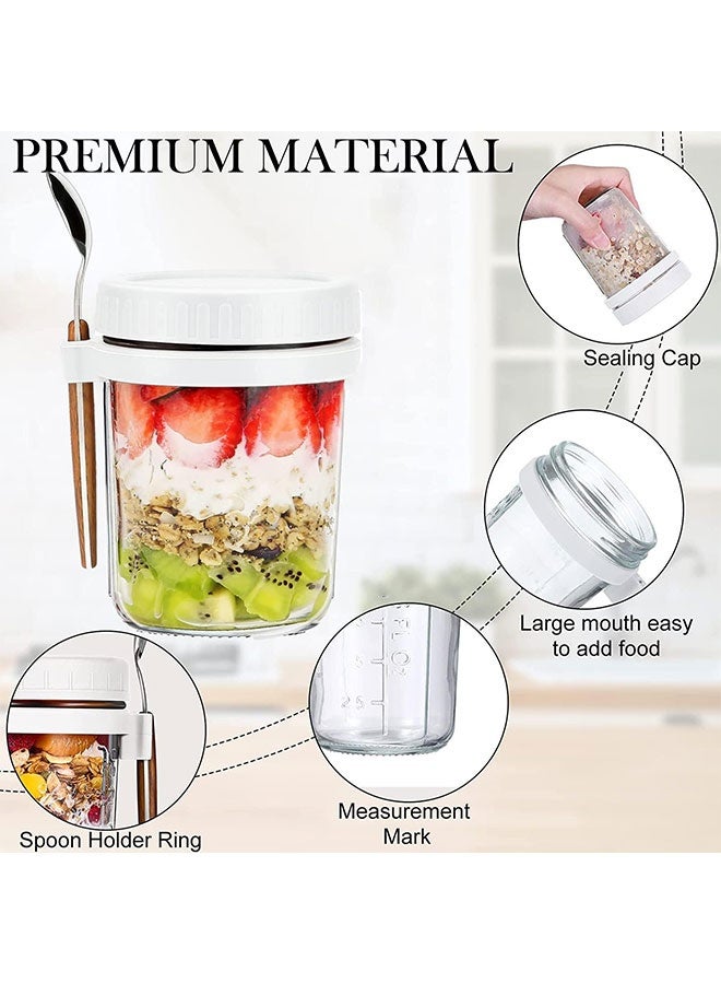 WINEENEE Overnight Oats Jars with Spoon and Lid 350ML [4 Pack], Airtight Oatmeal Container with Measurement Marks, Jars with Lid for Cereal On The Go Container (grey and white) - Image 5