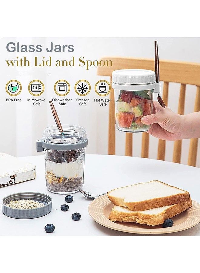 WINEENEE Overnight Oats Jars with Spoon and Lid 350ML [4 Pack], Airtight Oatmeal Container with Measurement Marks, Jars with Lid for Cereal On The Go Container (grey and white) - Image 4