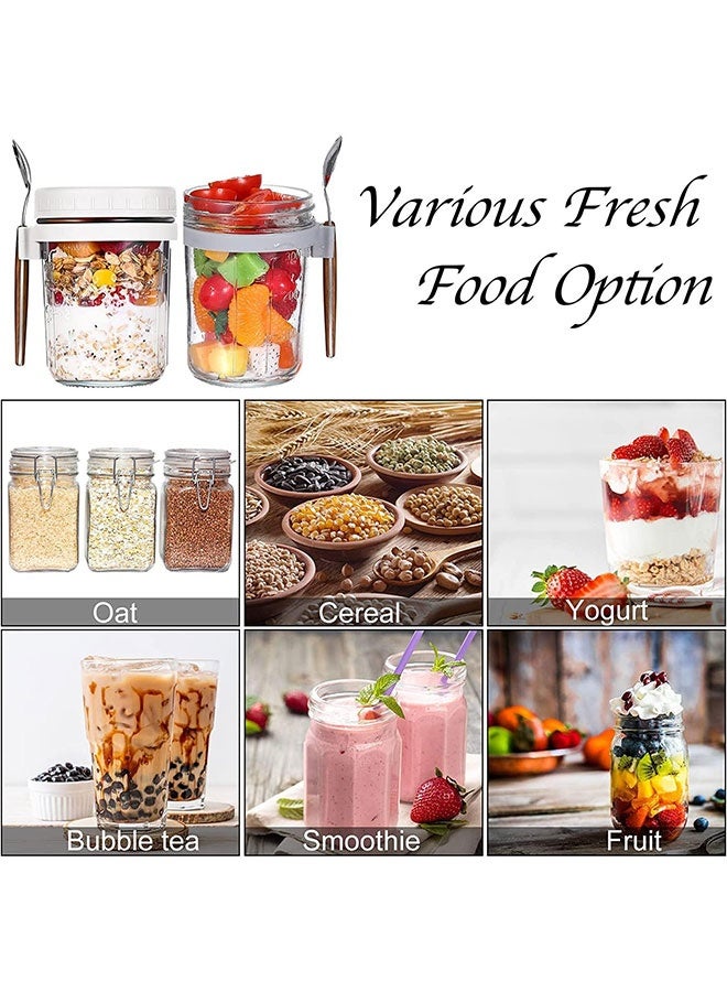 WINEENEE Overnight Oats Jars with Spoon and Lid 350ML [4 Pack], Airtight Oatmeal Container with Measurement Marks, Jars with Lid for Cereal On The Go Container (grey and white) - Image 3