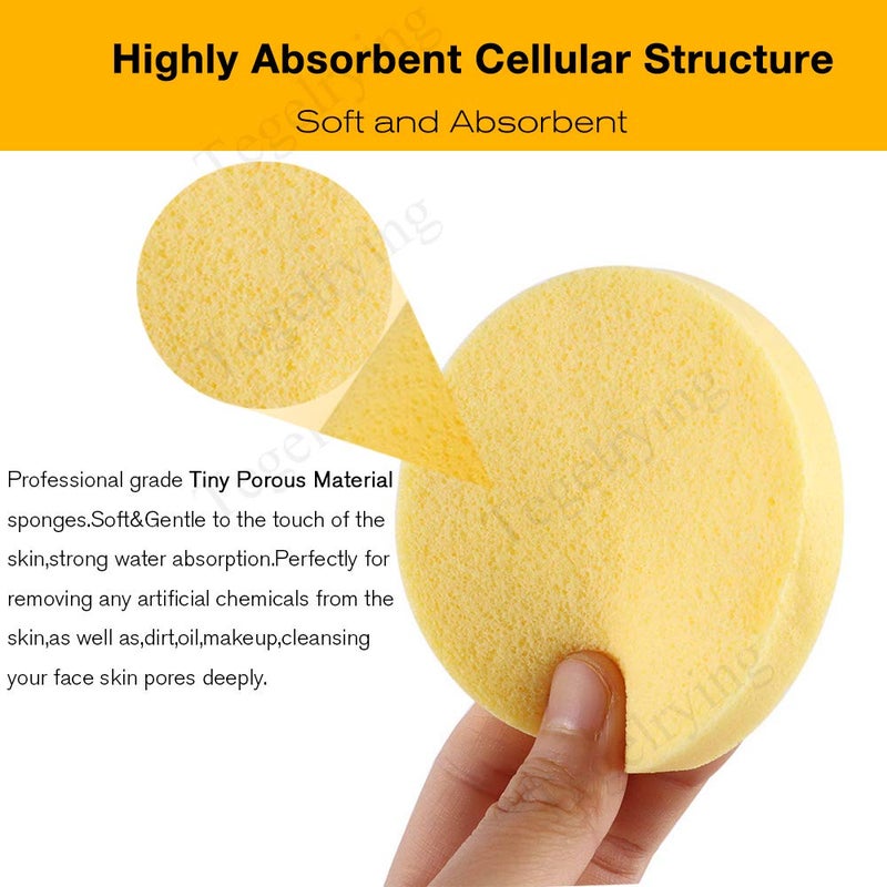 Tegelrying Facial Sponge Compressed,60 Pcs PVA Professional Makeup Removal Wash Round Face Sponges Spa Pads Exfoliating Cleansing for Women,Yellow - Image 4