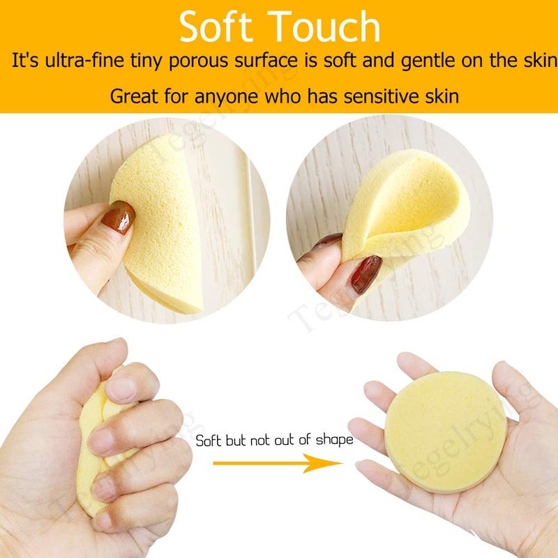 Tegelrying Facial Sponge Compressed,60 Pcs PVA Professional Makeup Removal Wash Round Face Sponges Spa Pads Exfoliating Cleansing for Women,Yellow - Image 3