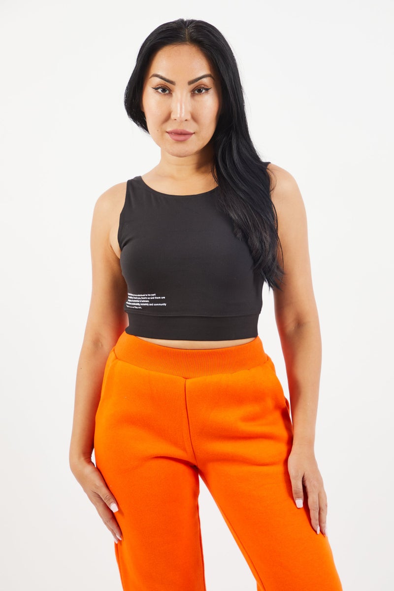 TRIBE OF 6 Women Round Neck Sleeveless Cut out Crop Top, Black - Image 1