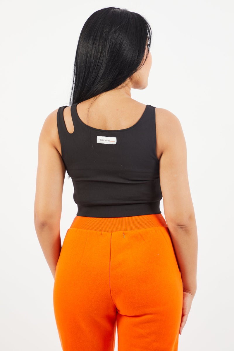 TRIBE OF 6 Women Round Neck Sleeveless Cut out Crop Top, Black - Image 4