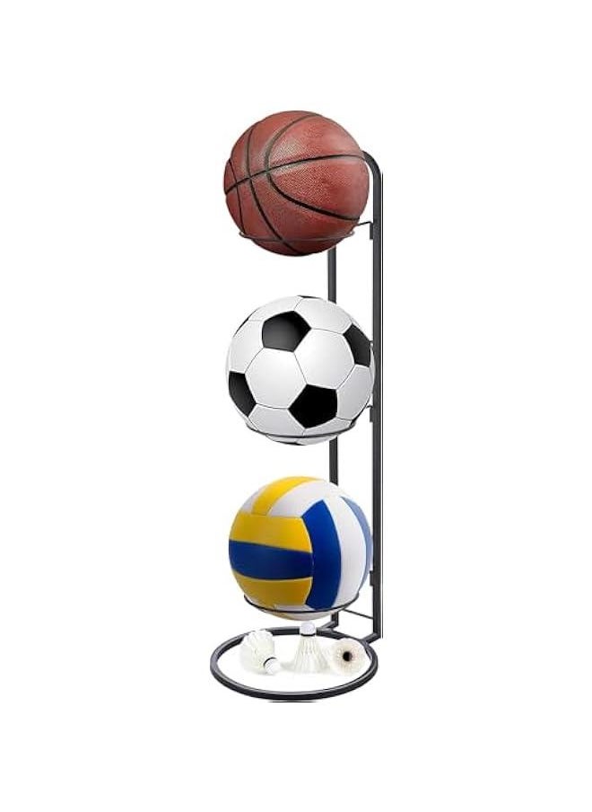 TRASSLE Basketball Vertical Storage Rack, 3 Tier Cube Ball Storage Holder, Portable Outdoor Football Equipment Organizer, Removable Vertical Display Stand for Stadium Gym Classroom for Football  - Image 1