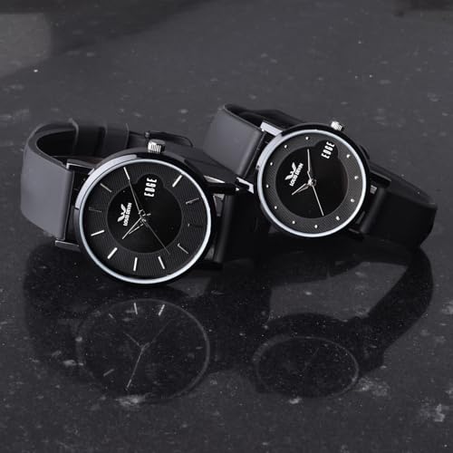 LOUIS DEVIN Black Silicone Strap Analog Wrist Watch for Men and Women (Black Dial) | Set of 2 Wrist Watches | Couple Watches | LDCM-BK092-BLACK - Image 3