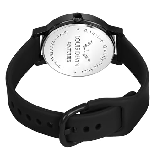 LOUIS DEVIN Black Silicone Strap Analog Wrist Watch for Men and Women (Black Dial) | Set of 2 Wrist Watches | Couple Watches | LDCM-BK092-BLACK - Image 5