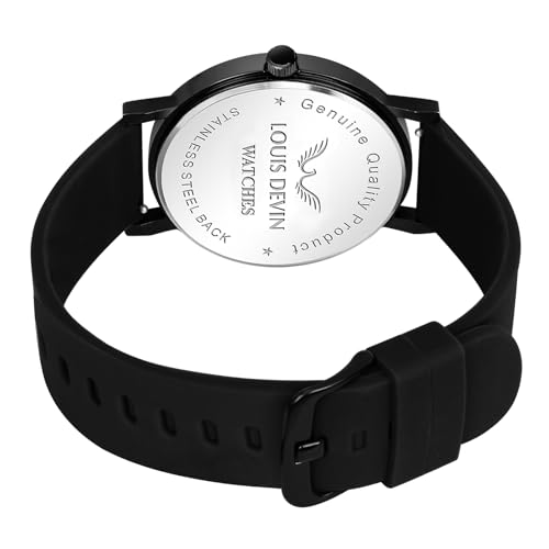 LOUIS DEVIN Black Silicone Strap Analog Wrist Watch for Men and Women (Black Dial) | Set of 2 Wrist Watches | Couple Watches | LDCM-BK092-BLACK - Image 4
