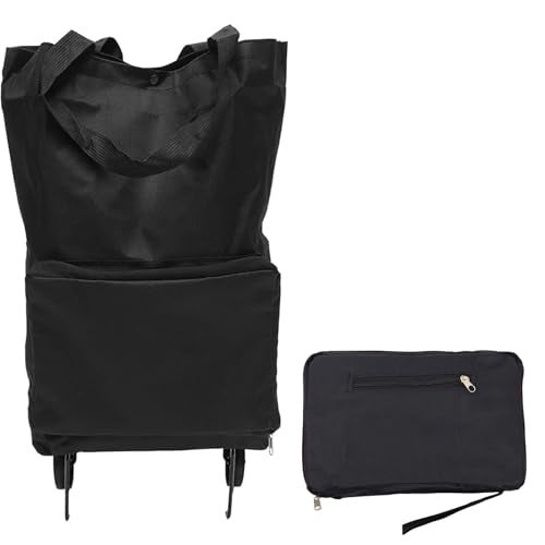 Vikooyes Collapsible Shopping Grocery Bag with Wheels Rolling Tote Bag with Wheels Large Reusable Shopping Bags Foldable Cart (Black) - Image 1