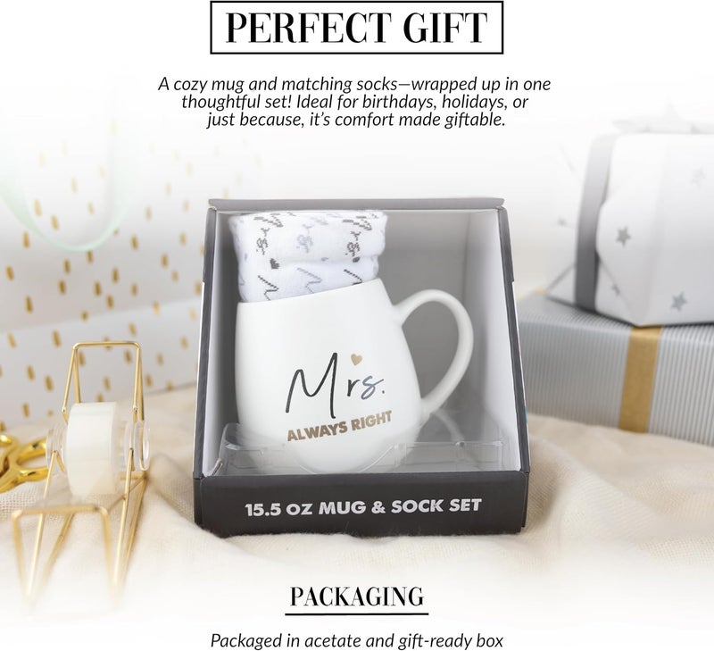 Pavilion Gift Company Pavilion Gift Company  Mrs Always Right  155 Oz Coffee Mug Tea Cup With Crew Socks Wife Valentines Day Wedding Engagement Bridal Shower Bachelorette Present - Image 3