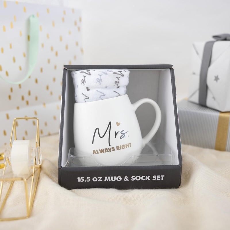 Pavilion Gift Company Pavilion Gift Company  Mrs Always Right  155 Oz Coffee Mug Tea Cup With Crew Socks Wife Valentines Day Wedding Engagement Bridal Shower Bachelorette Present - Image 5