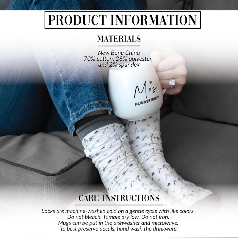 Pavilion Gift Company Pavilion Gift Company  Mrs Always Right  155 Oz Coffee Mug Tea Cup With Crew Socks Wife Valentines Day Wedding Engagement Bridal Shower Bachelorette Present - Image 2