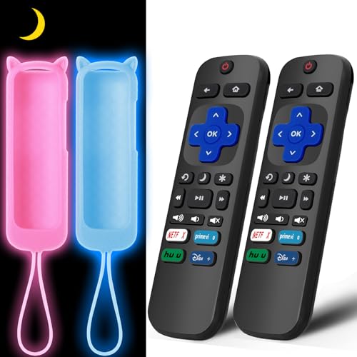 OneBom (2+2 Packs) Replacement Remote for Roku TV with Soft Protective Silicone Cover(Glow in The Dark), Universal Remote for TCL Roku/Hisense Roku/Onn Roku/Sharp Roku/Element Roku/Philips Roku Smart TV - Image 1