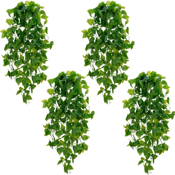 FAKE HANGING PLANTS 4PCS ARTIFICIAL HANGING PLANT FAUX POTHOS VINES GREENERY FOR WALL HOME LIVING ROOM OFFICE INDOOR OUTDOOR DECOR NO BASKETS